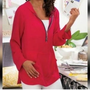 Soft Surroundings Red Hoodie Blouse with Pocket Style# 27506 Size Large